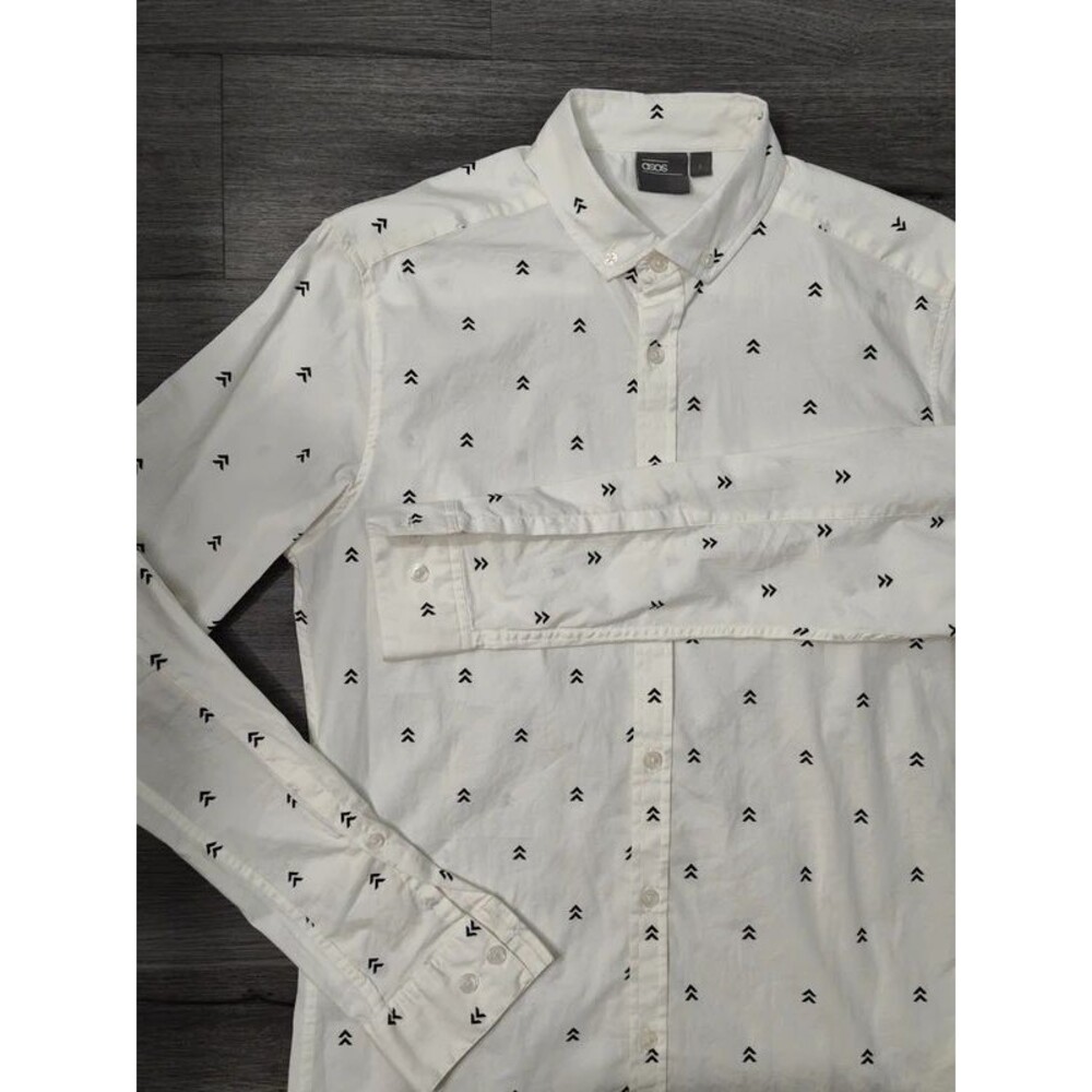 Asos men's white long sleeve shirt formal cotton elastane slim fit new size S